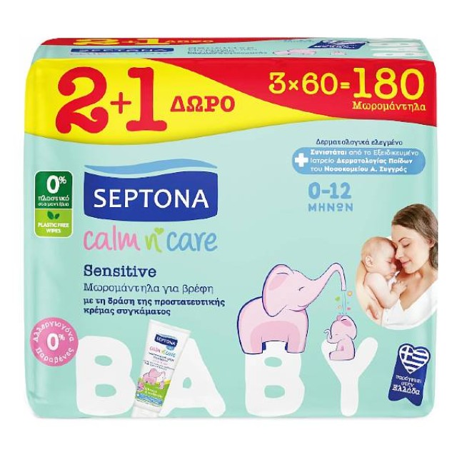 Septona Calm N’ Care Sensitive Μωρομάντηλα 180 τεμάχια