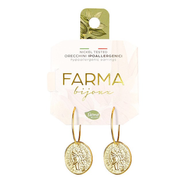 Farma Bijoux Υποαλλεγικά Σκουλαρίκια Κρίκοι Επιχρυσωμένοι με Κέρμα 20mm