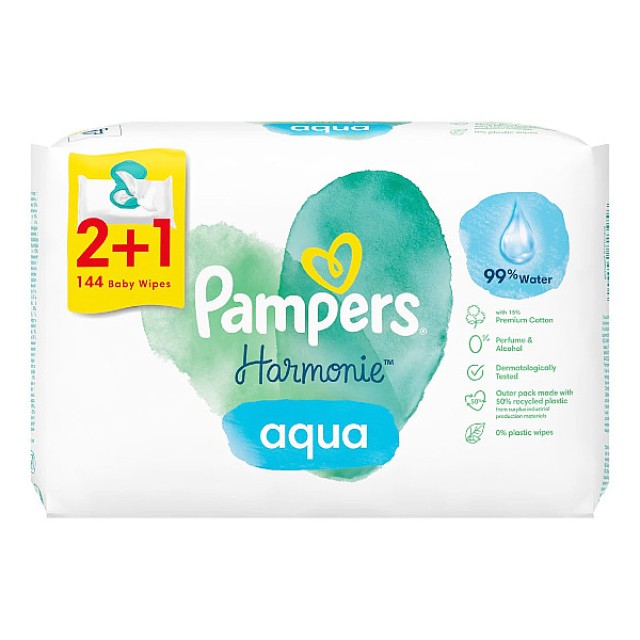 Pampers Wipes Harmonie Aqua 144 τεμάχια