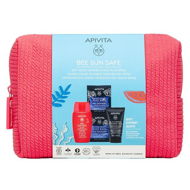 Apivita Bee Sun Safe Dry Touch Invisible Face Fluid SPF50 50ml & Black Detox Cleansing Jelly 50ml & Face Mask Sea Lavender 2x8ml