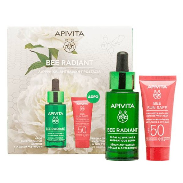 Apivita Bee Radiant Glow Activating & Anti-Fatigue Serum 30ml & Anti-Age Defense Face Cream SPF50 15ml