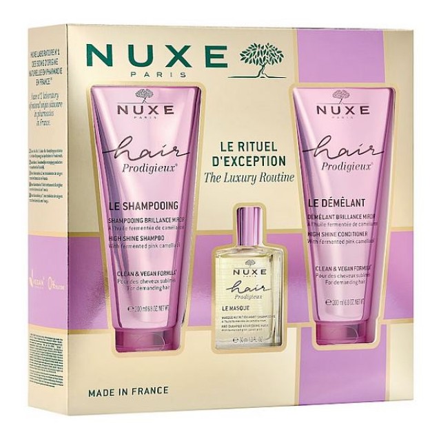 Nuxe Hair Prodigieux High Shine Shampoo 200ml & Pre-Shampoo Nourishing Mask 30ml & High Shine Conditioner 200ml