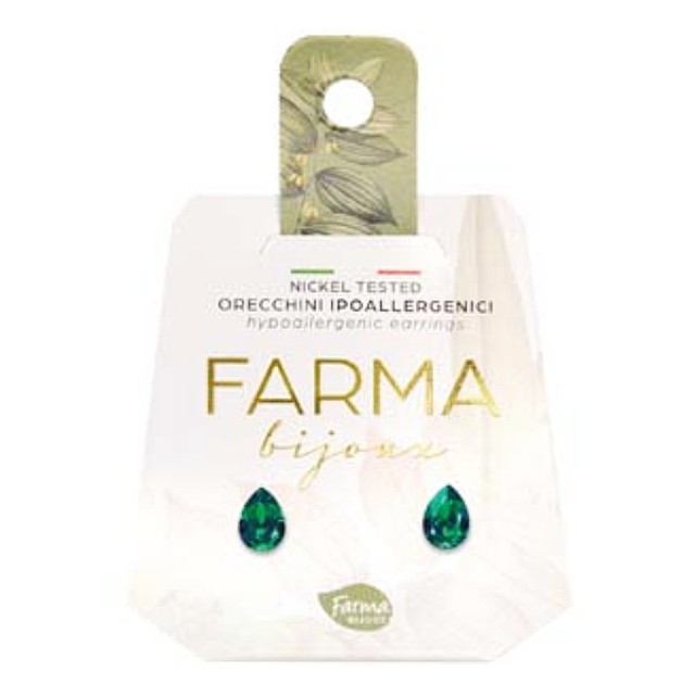 Farma Bijoux Υποαλλεγικά Σκουλαρίκια Σταγόνα Σμαραγδί 6mm