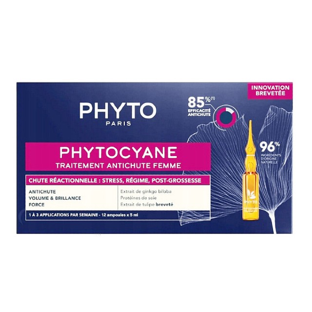 Phyto Phtyocyane Anti-Hair Loss Treatment for Reactional Hair Loss Vials 12x5ml