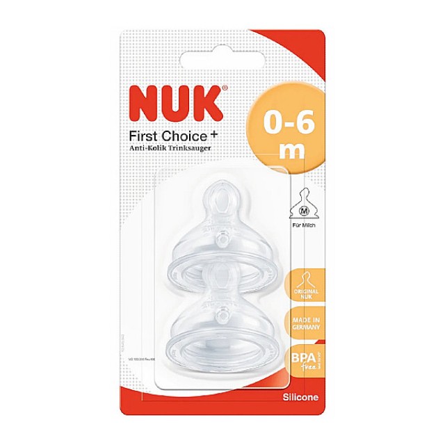 Nuk First Choice Plus Θηλή Σιλικόνης κατά των Κολικών Medium για Φόρμουλα Γάλακτος 0-6m 2 τεμάχια