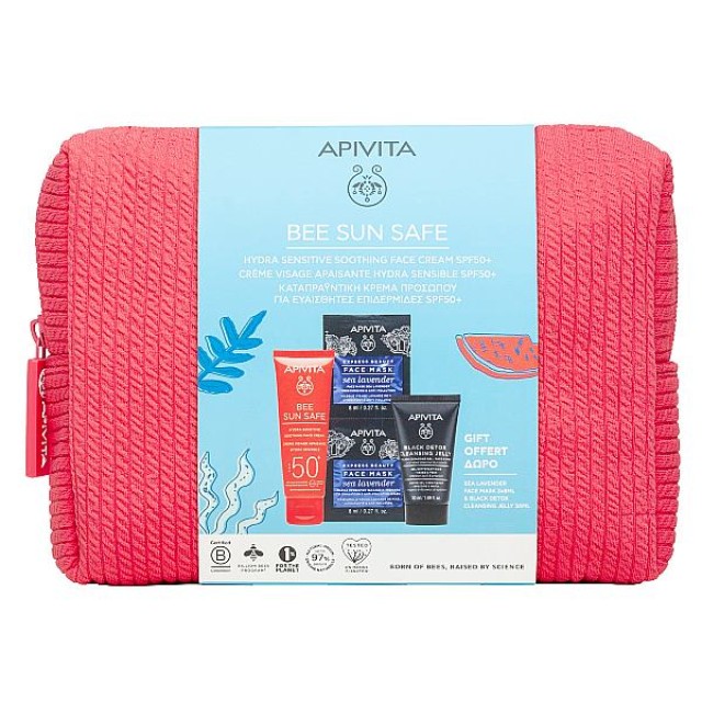 Apivita Bee Sun Safe Hydra Sensitive Soothing Face Cream SPF50 50ml & Black Detox Cleansing Jelly 50ml & Face Mask Sea Lavender 2x8ml