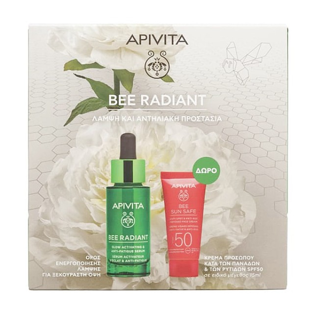 Apivita Bee Radiant Glow Activating and Anti-Fatigue Serum 30ml & Anti-Age Defense Face Cream SPF50 15ml