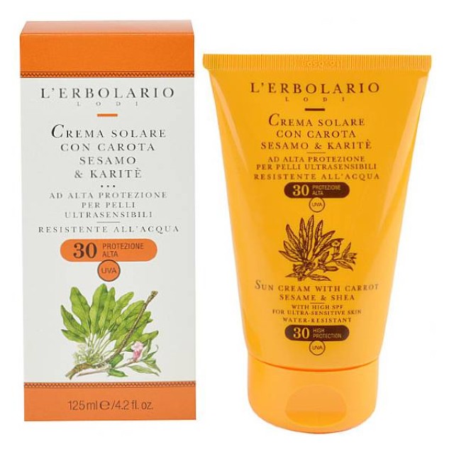 L'Erbolario Sun Cream with Carrot Sesame & Shea SPF30 125ml