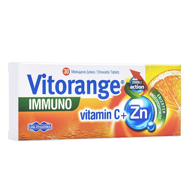 Uni-Pharma Vitorange Immuno Vitamin C & Zn 30 μασώμενα δισκία